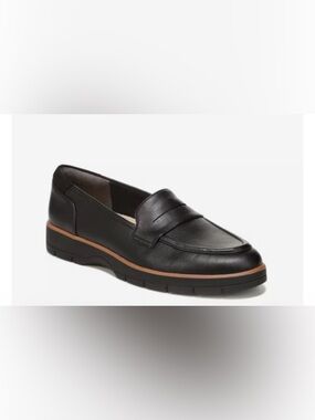 Dr. Scholl's Black Leather Penny Loafer with Tan Trim